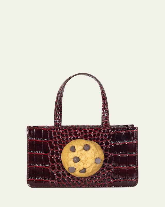 Small Cookie Croc-Embossed Top-Handle Bag